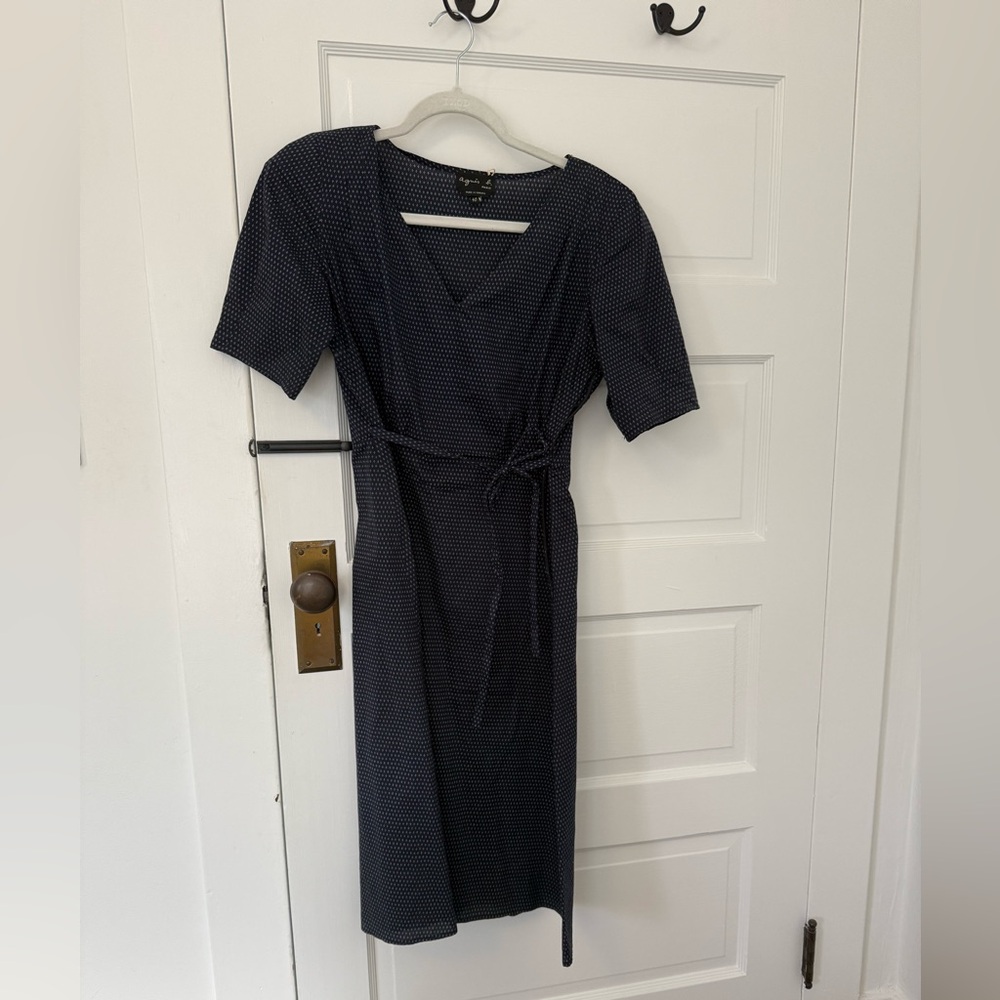 Agnes B. Dark Blue and White Patterned Midi Dress